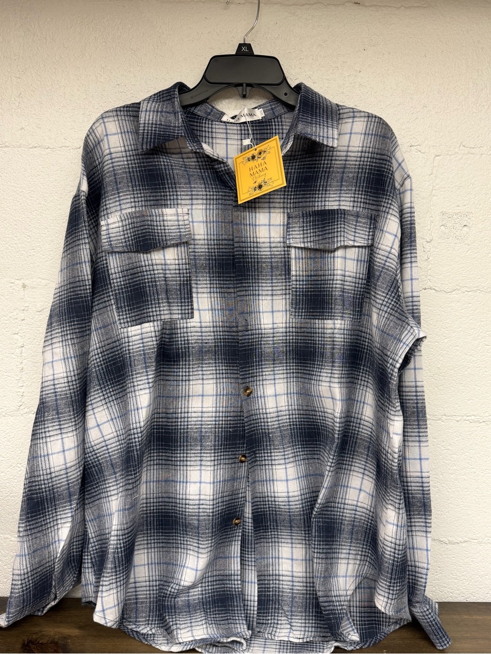 Relaxed Navy & White Plaid Button-Down Shirt